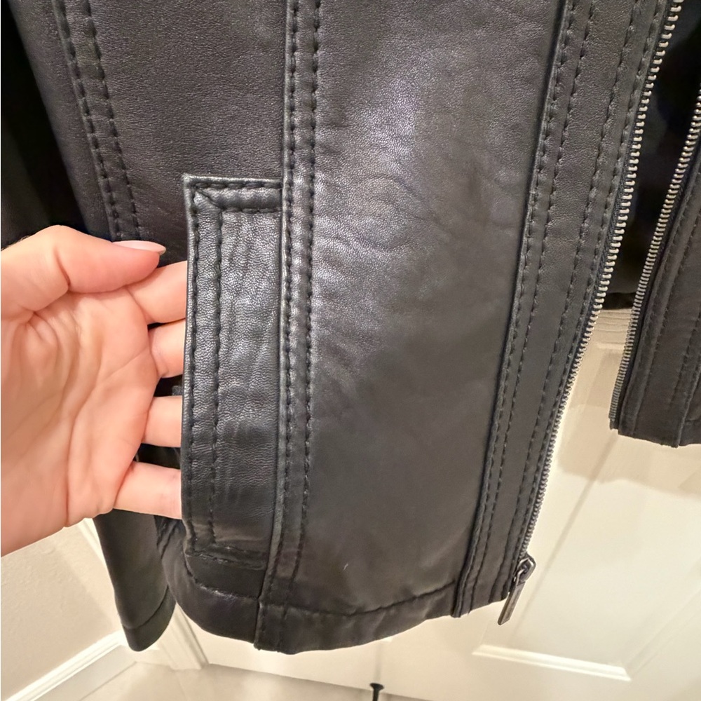 Michael Kors Black Leather Zip-Front Moto Jacket - Picture 7 of 11
